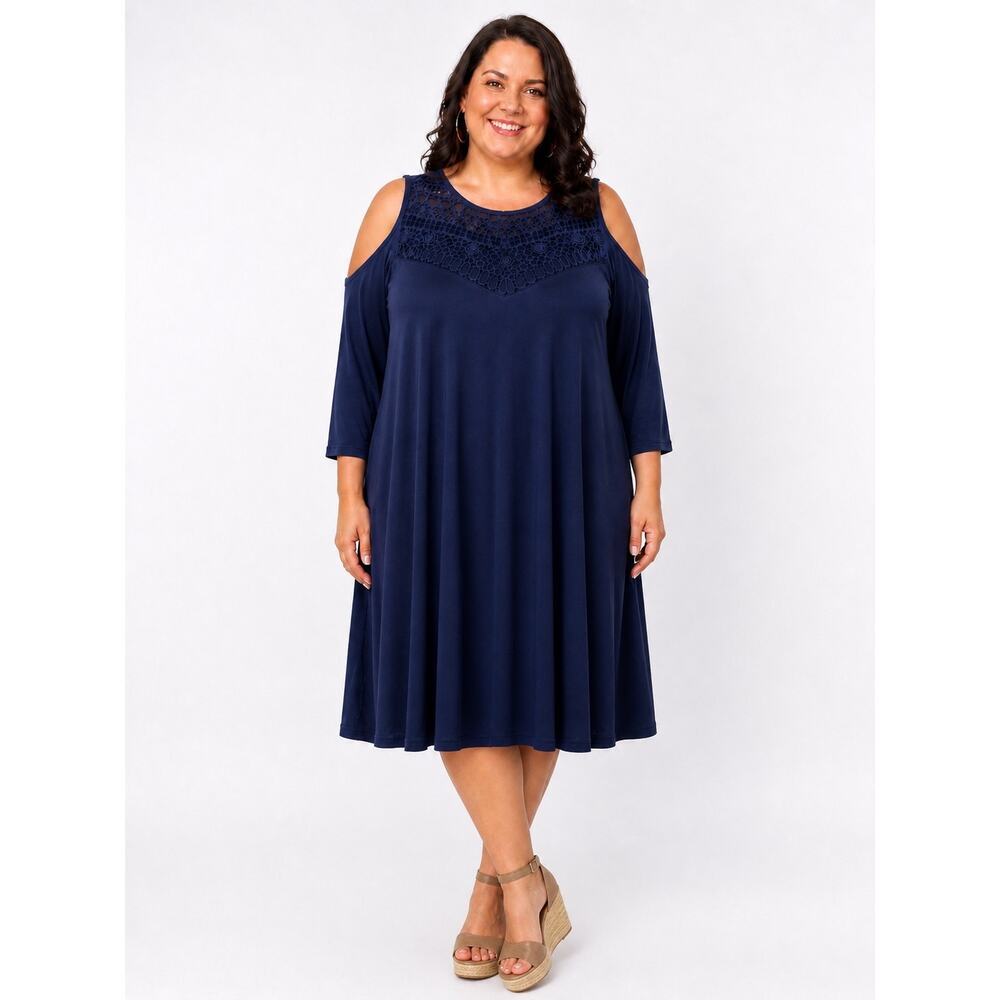 Lane Bryant Cold Shoulder Navy Lace Yoke Dress Size 22/24 NWT Plus Size Stretch